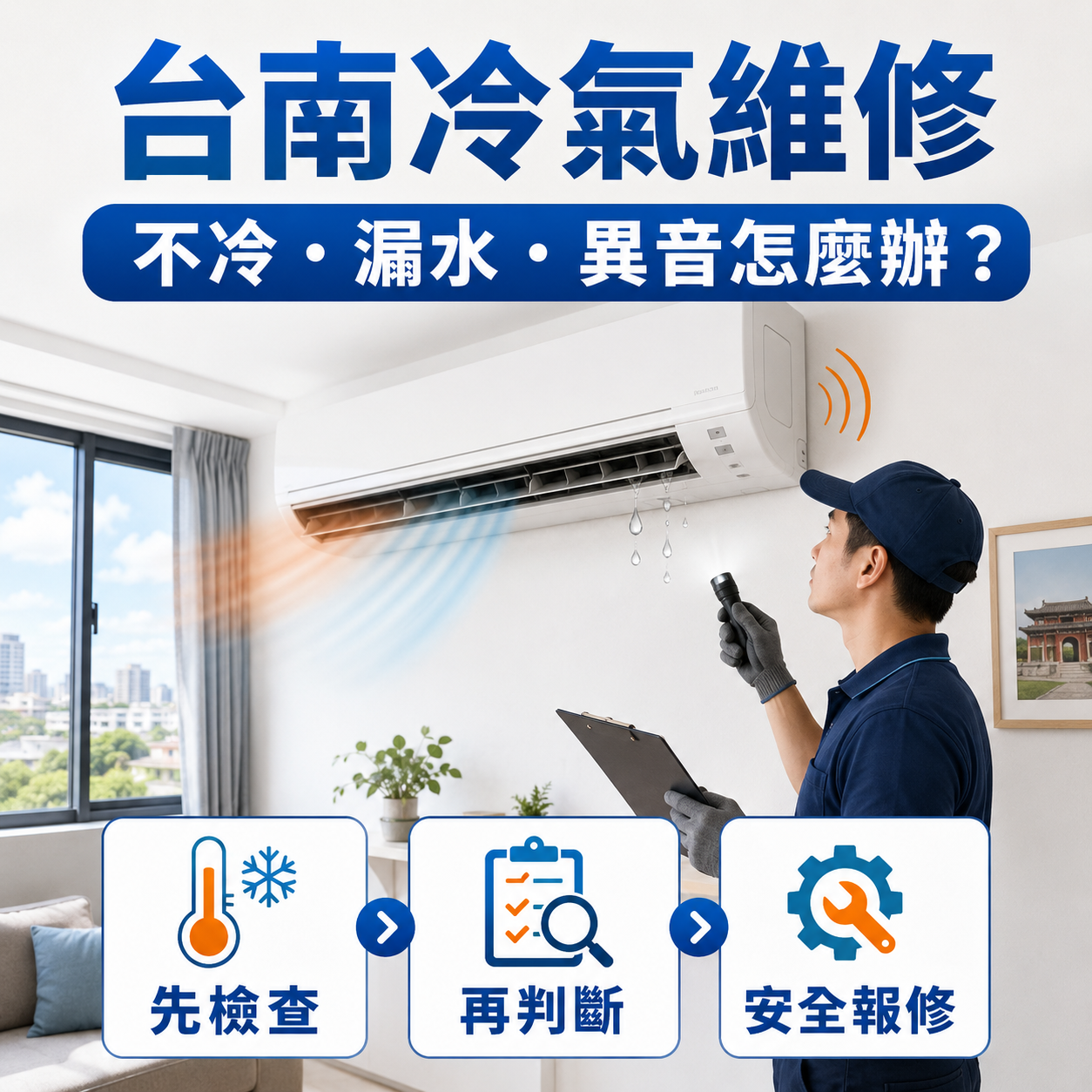 【台南冷氣維修】冷氣突然不冷怎麼辦？漏水、異音的原因與報修流程